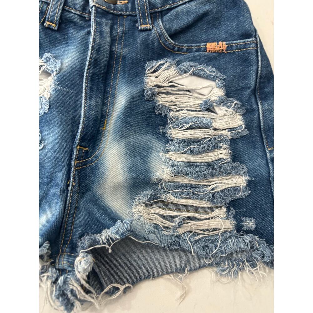 High waisted micro mini shorts size 25 dark wash distressed boho raw hem mom - Picture 4 of 6